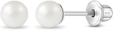 925 Sterling Silver Simulated Pearl Baby Earrings in 3mm-5mm for Toddlers & Young Girls - Hypoallergenic Safety Screw Back Earrings with White Simulated Pearls for Kids